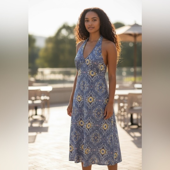 Tommy Hilfiger Dresses & Skirts - TOMMY HILFIGER  Blue and Yellow paisley Backless Dress size 4